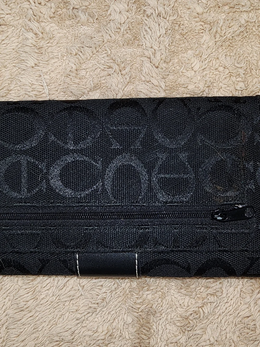 Coach Black Signature Canvas & Leather Card Holder Wallet CHECKBOOK SIZE